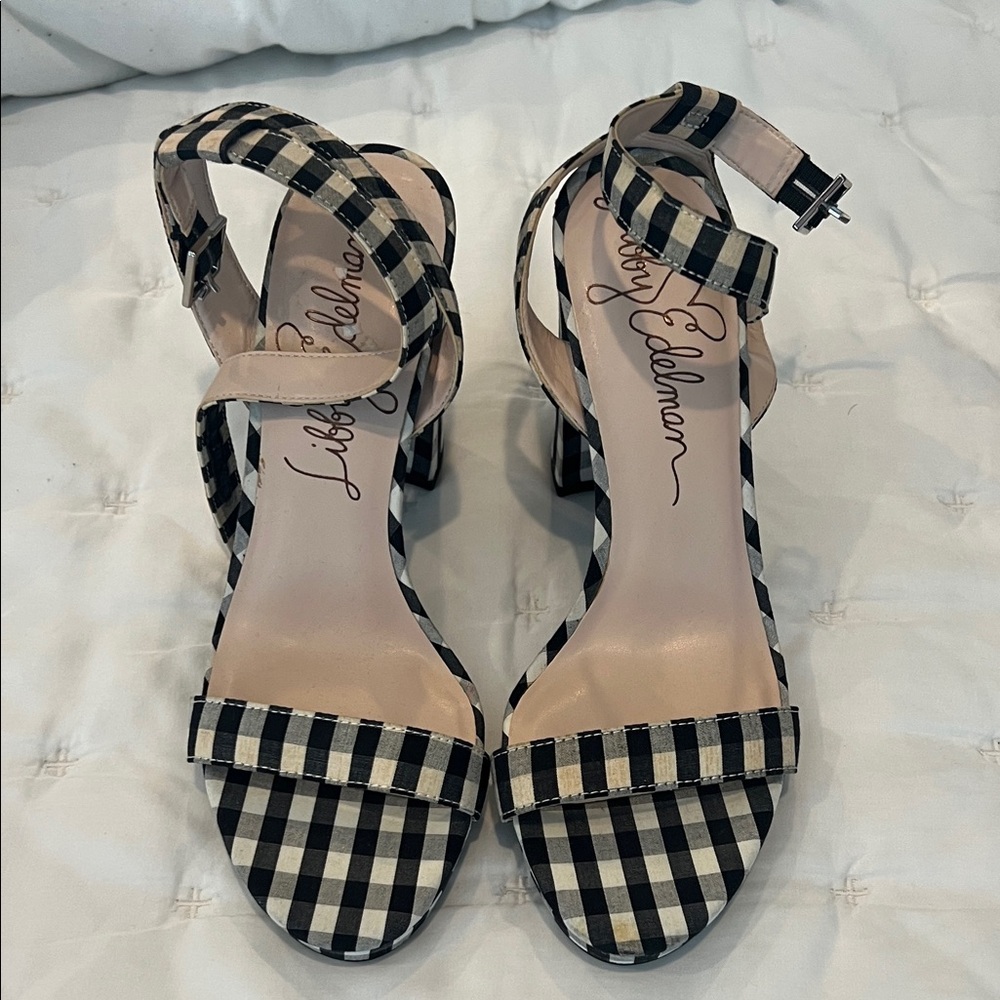Libby Edelman Black and Cream Checkered Heels